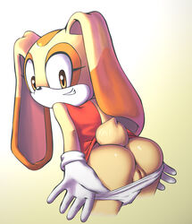 1girls anthro apostle ass beige_fur brown_eyes butt clothes color cream_the_rabbit dress female female_only fur furry furry_ass furry_ears furry_only furry_tail gloves handwear long_ears looking_behind open_eyes orange_fur panties panty_pull pussy rabbit sega smile solo sonic_(series) sonic_the_hedgehog_(series) straight_hair tail uncensored vulva white_fur young