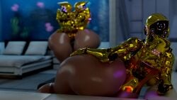 ass ass_focus blender blender_(software) blender_cycles breast_on_breasts breast_press breast_squish breasts female female/female female_only gold_(metal) grabbing_ass haydee haydee_(game) huge_ass huge_breasts jelliqui laying laying_down laying_on_side metallic_body robot robot_girl robot_humanoid tan_body tanned_female tanned_skin