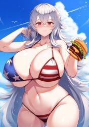 1girls ai_generated bikini burger curvy food huge_breasts looking_at_viewer tagme