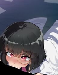 1boy absurdres animated bar_censor black_hair black_lilith_(sentouin_hakenshimasu!) black_shirt blush censored combatants_will_be_dispatched! commentary_request cum_in_mouth cum_on_tongue female heart heart-shaped_pupils highres labcoat long_sleeves male mizumizuni monocle necktie open_mouth penis pink_necktie red_eyes round_eyewear saliva_on_penis sentouin_hakenshimasu! shirt short_hair straight symbol-shaped_pupils tagme video