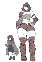 1boy 1girls bigger_female breasts brother_and_sister clothed clothed_female clothed_male female half-siblings height_difference larger_female light-skinned_female light-skinned_male light_skin male mini_giantess sheepapp shorter_male size_difference smaller_male thick_thighs thighs