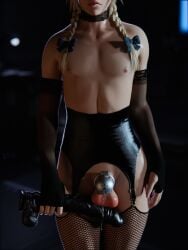 1boy 3d blender blonde_hair caged_cock chastity chastity_cage chastity_device cloud_strife cock_cage cum_in_chastity cumming_in_chastity dildo femboy final_fantasy final_fantasy_vii_remake fishnet_legwear girly_boy gloves light_skin male male_only malesub qyti sissy solo tagme twintails