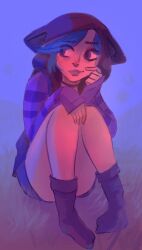 1girls 2025 2d 2d_(artwork) blue_hair digital_drawing_(artwork) eve_(summertime_saga) fanart female female_focus female_only hood hood_up hoodie kerzidr light-skinned_female light_skin long_socks pose posing rickterdestroyer showing_off shy sitting smile smiling socks summertime_saga teenage_girl teenager watermark