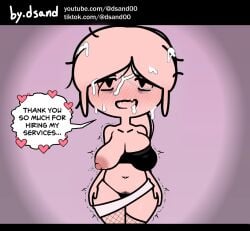 black_panties blush bra breasts chibi clothing cum cum_on_hair english_language english_text facial female female female_pubic_hair fishnet_thighhighs fishnets full-face_blush heart inverted_nipples large_breasts legwear long_hair looking_at_viewer my_ghost_friend navel nipples one_breast_out open_mouth panty_pull pink_hair pubic_hair semen smile solo steca strapless sweat text thelazyart thighhighs trembling tube_top underwear