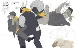 adducoorik black_body chance_(forsaken) cum cumming cumming_while_penetrated cumming_while_penetrating dinosaur dream_game forsaken_(roblox) gay_sex grey_body jerkingoff mafioso_(dream_game) male male/male masturbation moaning name_calling roblox roblox_game robloxian self_harm self_harm_scars self_upload suit t-rex yaoi yellow_body yellow_hair