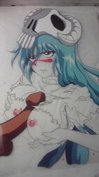 1boy 1girls arrancar bleach breasts cum dark-skinned_male dark_skin espada female hasamimushi male nelliel_tu_odelschwanck paizuri penis photo_(medium) straight uncensored