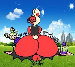 1boy1girl ass_expansion back_view backsack blush delly_(psych) female growth hyper_ass looking_back male psych ripped_clothing sitting spinda suprised