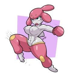1girls abs breasts medicham nipples pokemon thenettz_(artist) topless