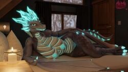absurd_res anthro auroth_the_winter_wyvern bed blender_(artwork) blender_cycles breasts digital_media_(artwork) dota dragon european_mythology female furniture genitals hi_res inside looking_at_viewer lying lying_on_bed mythological_creature mythological_scalie mythology nude on_bed on_side potatotime pussy scalie solo valve western_dragon wyvern