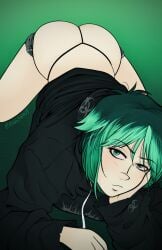 1girls artist_self-reference ass ass_in_air ass_up butt female green_background green_eyes green_hair panties string_thong thong ziggy_(ziggysmut) ziggysmut