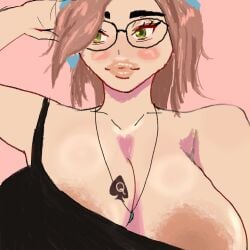 alma_(monster_hunter_wilds) alphahatsuuu large_areolae large_breasts monster_hunter necklace_between_breasts qos_tattoo queen_of_spades