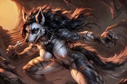 1girls ai_generated black_hair canid dog_girl eyepatch gray_fur hyena_girl karambit_(scorpianpp) mightyena original_character pokemon pokemon_(species) scars scorpianpp self_upload solo_female stable_diffusion