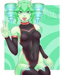 1female 1girls 2d 2d_(artwork) alien alien_girl aza19 breasts female kasane_teto sexy small_breasts solo solo_female thick_thighs tongue tongue_out