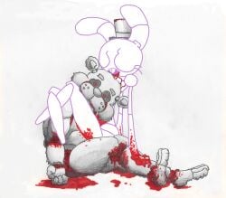 animatronic animatronic_female animatronic_girl animatronics blood blood_in_mouth blood_on_face blood_stain bonnie_(fnaf) five_nights_at_freddy's flat_chest flat_chested freddy_(fnaf) horror legs_crossed robot robot_girl rule_63 scottgames video_games weaver_bonnie