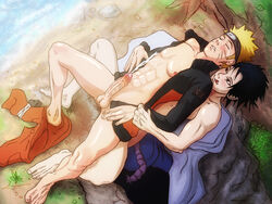 2boys abs anal anma barefoot black_eyes black_hair blue_eyes blush bottomless closed_eyes color cum cum_on_belly cum_on_body cum_on_chest cum_while_penetrated day dirt ejaculation erection feet from_behind gay headband human japanese male male_only multiple_boys multiple_males muscles naruto nature nipples nude on_back open_clothes open_mouth open_shirt outdoors panting pants pants_around_one_leg passionate penis rock saliva sasuke_uchiha sex shirt short_hair smile smirk spread_legs straight_hair sweat tan_penis tan_skin tears testicles toe-scrunch toes tongue tree uncensored uzumaki_naruto veiny_penis water wince yaoi yellow_hair