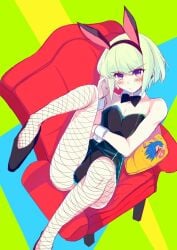 androgynous bulge bulge_through_clothing bunny_ears bunnysuit crossdressing femboy fishnets galo_thymos lio_fotia playboy_bunny promare twink