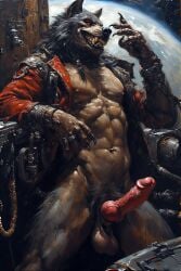 adam360 ai_generated anthro balls canid canine canis erection furry hybrid_penis knot knotted_humanoid_penis knotted_penis male male_only penis pirate red_eyes shistavanen skeleton_crew star_wars werewolf wolf