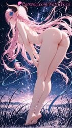 1girls 2025 ai_generated ass barefoot bent_over blue_eyes braid breasts completely_nude draph feet female full_body granblue_fantasy hair_ornament hi_res highres horns kneepits large_breasts leaning_forward legs long_hair looking_at_viewer looking_back medium_breasts narmaya_(granblue_fantasy) natsuyoru night night_sky nipples nude oshiri outdoors patreon pink_hair pointed_ears pointy_ears sky soles solo standing star_(sky) starry_sky thighs tiptoes toes very_long_hair voluptuous voluptuous_female