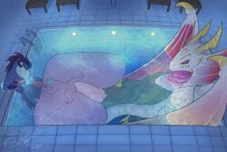 absurd_res bodily_fluids capcom cum cum_inside elder_dragon entitropy fellatio genital_fluids group hi_res inflation inflation male male/male malzeno monster_hunter oral penile pool public public_sex sex spitroast stealth_sex trio