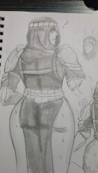 armor armored_female armored_gloves black_prior for_honor game ninila29art sweat sweatdrop traditional_art traditional_media_(artwork) video_games