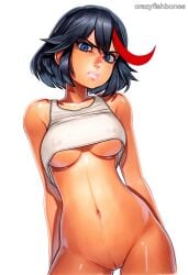 2025 ai_generated artist_name black_hair blue_eyes breasts crazyfishbones female kill_la_kill matoi_ryuuko navel short_hair solo underboob