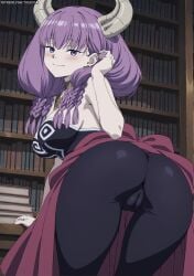 adjusting ai_generated at aura_(sousou_no_frieren) behind bent blush ear female forward frieren_beyond_journey's_end hair hand highres leaning looking on over own self_upload smile sousou_no_frieren trezuya tucking up viewer
