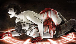 2boys billy_crawford blood blood_stain closed_eyes dean_winchester erection gay hand_on_ass holding_penis incest large_penis magic male male/male male_only mouth_open necklace nipple_peek pants_down sam_winchester shirtless supernatural supernatural_(series) tagme yaoi