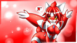 anthro blush breasts color female female_only front_view latias mn_xenx nude pokemon pokemon_(species) solo tagme yellow_eyes