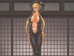 1girls angel_strike areola_slip bondage breasts busty cleavage clothing fishnets hip_vent kasuga kunoichi large_breasts pubic_hair sengoku_basara tagme voluptuous