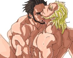 2boys artist_request bars basch_fon_ronsenburg biceps black_hair blonde_hair brown_eyes closed_eyes facial_hair final_fantasy final_fantasy_xii gay licking male male_only missionary_position multiple_boys muscles nude pecs scar smile tagme vossler_york_azelas yaoi