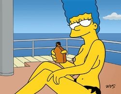 animated blue_hair breasts color day female hair human marge_simpson milf nipples outdoors sitting solo tagme the_simpsons topless wvs yellow_skin