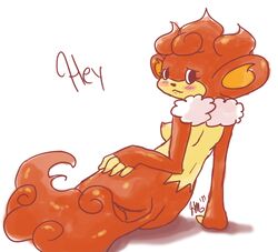 anthro ass back_view blush breasts color female female_only fur furry looking_back minun_(artist) nipples nude pokemon simisear sitting solo tagme