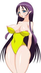 arms_behind arms_behind_back bare_shoulders blue_eyes breasts erect_nipples female final_fantasy final_fantasy_vii high_resolution hips leotard long_hair mirarutsu nipple_slip nipples pointy_ears pollensalta purple_hair solo thick_thighs thighs very_long_hair wide_hips