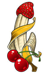 banana cherry dahr food fruit inanimate no_humans object_focus plain_background simple_background strawberry suggestive suggestive_food white_background