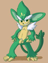 2011 anthro color front_view fur furry green_fur male male_only monkey nude penis pokemon pokemon_bw primate ryunwoofie simisage smile solo standing tagme