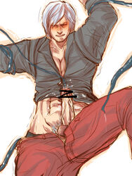 1boy artist_request blush bondage dante devil_may_cry erection forced_undressing male male_only male_urethral_insertion rape solo tagme tentacle_on_male urethral_insertion