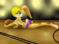 anthro barefoot basketball basketball_court breasts clothes female female_only fur furry furry_breasts furry_ears furry_tail hair lola_bunny long_ears looney_tunes mammal naur rabbit short_hair side_view skimpy_clothes solo space_jam tagme tail topless yellow_hair