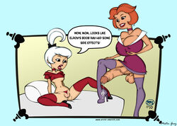 1futa 1girls 2010 english english_text futanari hanna-barbera intersex jane_jetson judy_jetson older_futanari penis pussy speech_bubble testicles the_jetsons turk128 younger_female