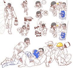 5boys alcohol anal_penetration anal_sex balaclava beating_on_door bush_hat carrying_object cigarette crossed_ankles dark-skinned_male demoman doctor_sex drinking engineer_(team_fortress_2) fucked_from_behind gay glasses gloves handjob kissing liquor_bottle male male_focus male_only medic_(team_fortress_2) orgy pants_down penis_size_difference precum_drip rape restrained sniper_(team_fortress_2) socks_and_shoes spy_(team_fortress_2) stroking_cock sweatdrops tagme team_fortress_2 yaddie