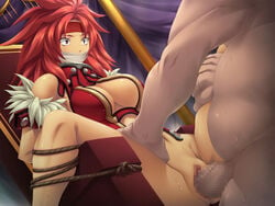 bondage censored constricted_pupils female female_focus gag queen's_blade rape red_hair risty sex straight