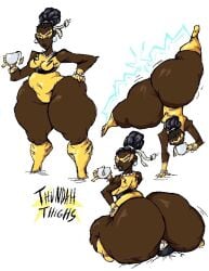 african_female bottom_heavy bottomless_female cascadedrawz cornrows dark-skinned_female domino_mask electricity facesitting female female_only full_body hair_buns hand_on_own_ass handstand leotard massive_ass mature_female original simple_background sketch standing superhero_costume superheroine thick_thighs thundah_thighs_(cascadedrawz) yellow_gloves yellow_leotard