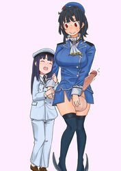 1futa 1girls accidental_exposure balls beret black_hair blue_hat blue_jacket blue_legwear blue_skirt blue_socks blush bottomless_skirt breasts censored child curvy dickgirl dress embarrassed embarrassed_nude_futa erection erection_under_clothes erection_under_skirt exposed exposed_balls exposed_penis female futa_with_female futanari hair hat holding_hands huge_balls huge_penis ineffective_clothing ineffective_skirt intersex jacket kantai_collection kaohsiung large_breasts larger_futanari legwear long_hair neckerchief no_panties penis penis_out penis_under_clothes penis_under_skirt red_eyes shirt shoes short_skirt skirt skirt_lift socks stockings tie trousers twitching uniform white_shirt young zon_nura