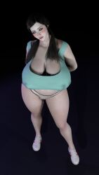 1girls 3d aier big_breasts black_hair blush blushing breasts cleavage female huge_breasts original original_character shoes thick_thighs thighs