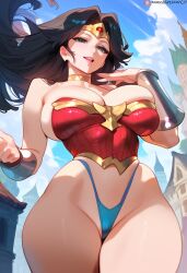 1girls 2d ai_generated big_breasts black_hair bracers bustier cleavage female female_focus female_only large_breasts long_hair panties solo solo_female solo_focus tagme tiara wonder_woman wonder_woman_(series)