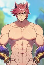 abs ai_generated half_naked muscular_male red_hair sett strongbana_(ai_style)