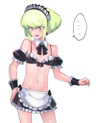 1boy androgynous bob_cut clothing crossdressing embarrassed femboy lio_fotia maid_bikini maid_headdress promare short_hair solo twink