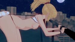 ass astolfo_(fate) blonde_hair breasts breasts_out fate_(series) female femboy femboy_on_female from_behind male mordred_(fate) mordredfans night night_sky outdoor_nudity outdoor_sex outdoors railing tagme video