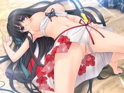 beach black_hair breasts censored fusataka_shikibu game_cg kotowari long_hair nipples pussy swimsuit yuigahama_yuki