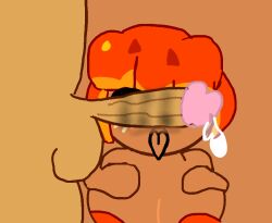 after_blowjob after_cum big_breasts caramelpearl_(artist) cookie_run cookie_run_kingdom cum_on_penis lipstick_smear orange_hair penis_covering_eyes pumpkin_pie_cookie short_hair tagme tongue_out