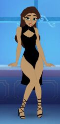 1girls accurate_art_style brown_hair disney disney_channel female green_eyes heels little_black_dress long_hair looking_at_viewer mehefin013 queen_arianna self_upload tangled tangled:_the_series